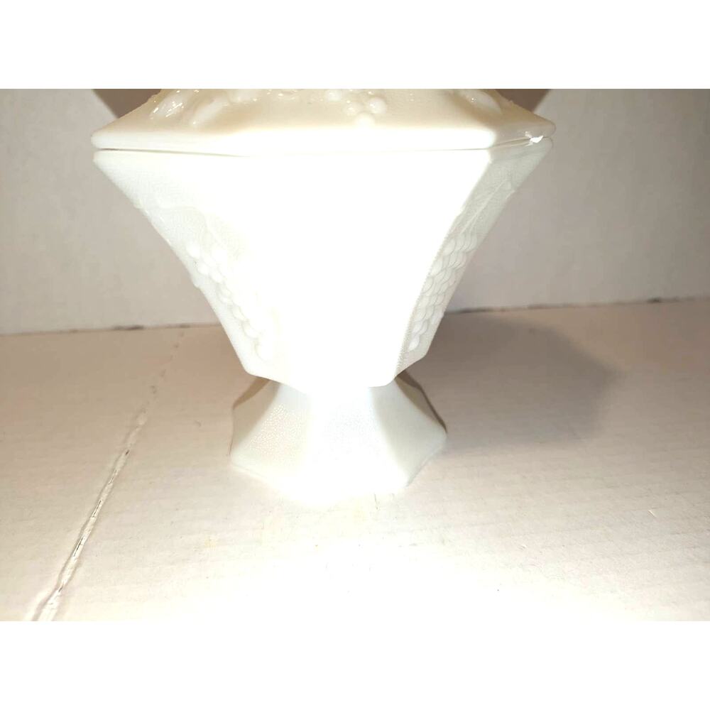Anchor Hocking Milk Glass Bowl With Pedestal, Embossed With Grapes